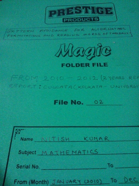 Mathematics research file cover associated with Nitish Kumar